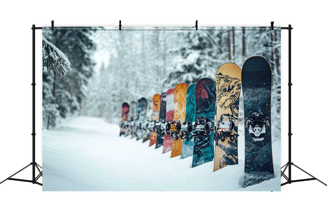 Bunte Snowboards Winter verschneiten Wald Hintergrund BRP9-303