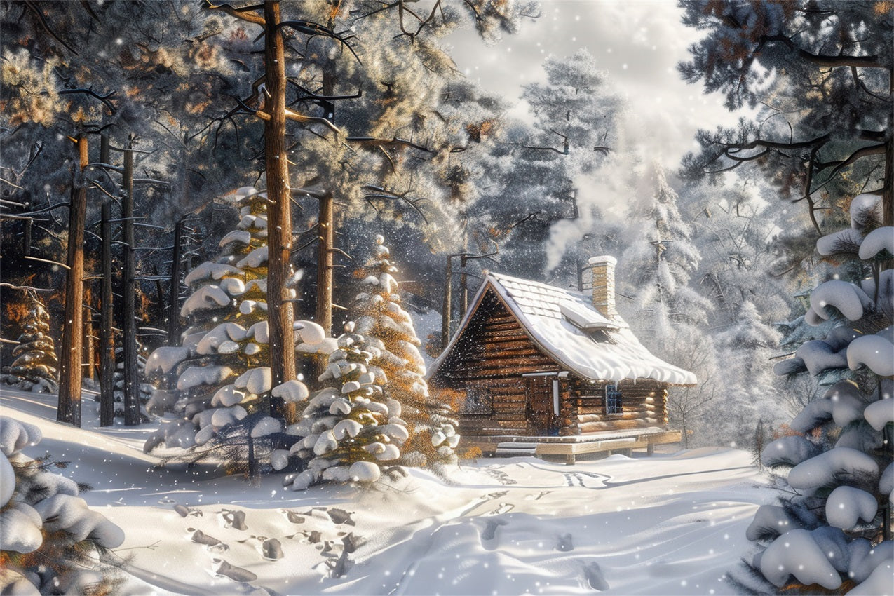 Winter Wonderland Cabin Surrounded Snow Hintergrund BRP9-309