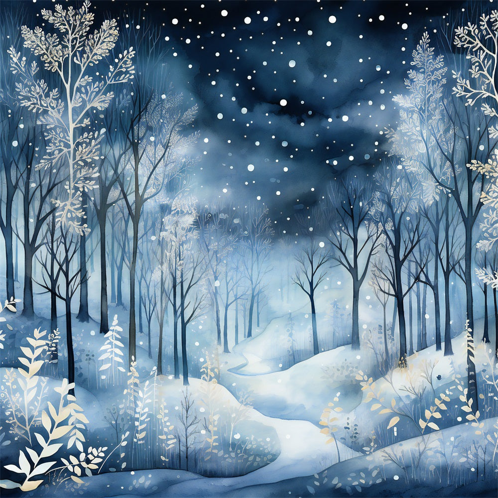 Winter Night Wonderland Falling Snow Hintergrund BRP9-348