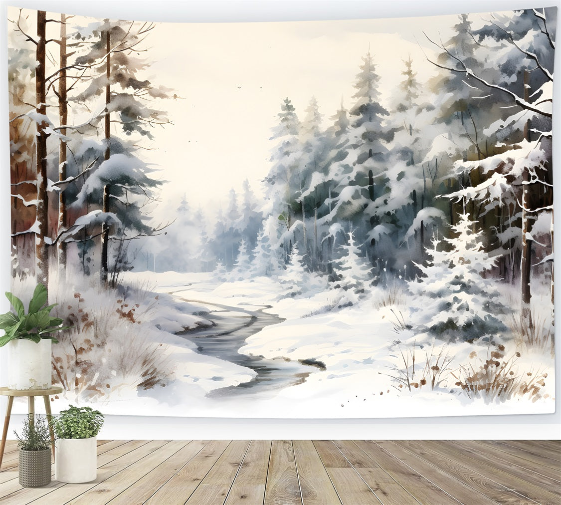 Winter Frostige Winterlandschaft Gefrorener Bach Backdrop BRP9-350