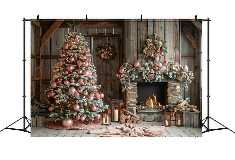 Gemütlicher rosa Weihnachtsbaum Kamin Winterkulisse BRP9-368