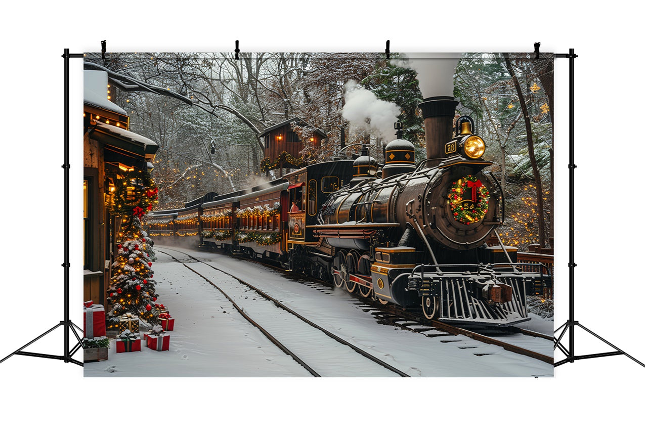 Winterlicher Weihnachtszug mit verschneiten Gleisen BRP9-81