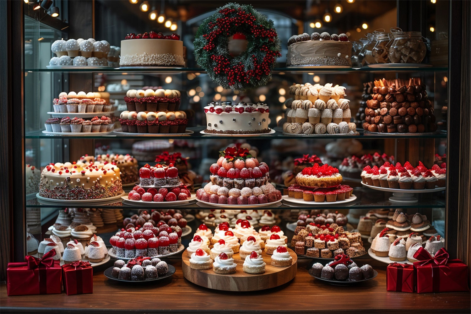 Weihnachtsbäckerei Köstlichkeiten mit Holiday Wreath Hintergrund BRP9-82