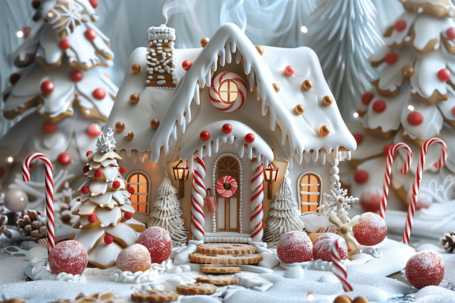 Frostiges Lebkuchenhaus mit Weihnachtsbäumen BRP9-91