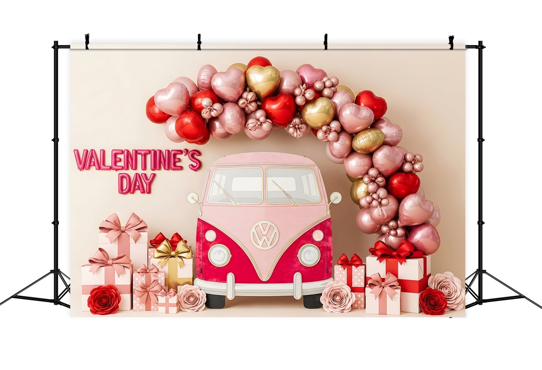 Valentinstag-Hintergrund Ballonherz Geschenkwagen Valentinstag-Hintergrund Von Magali