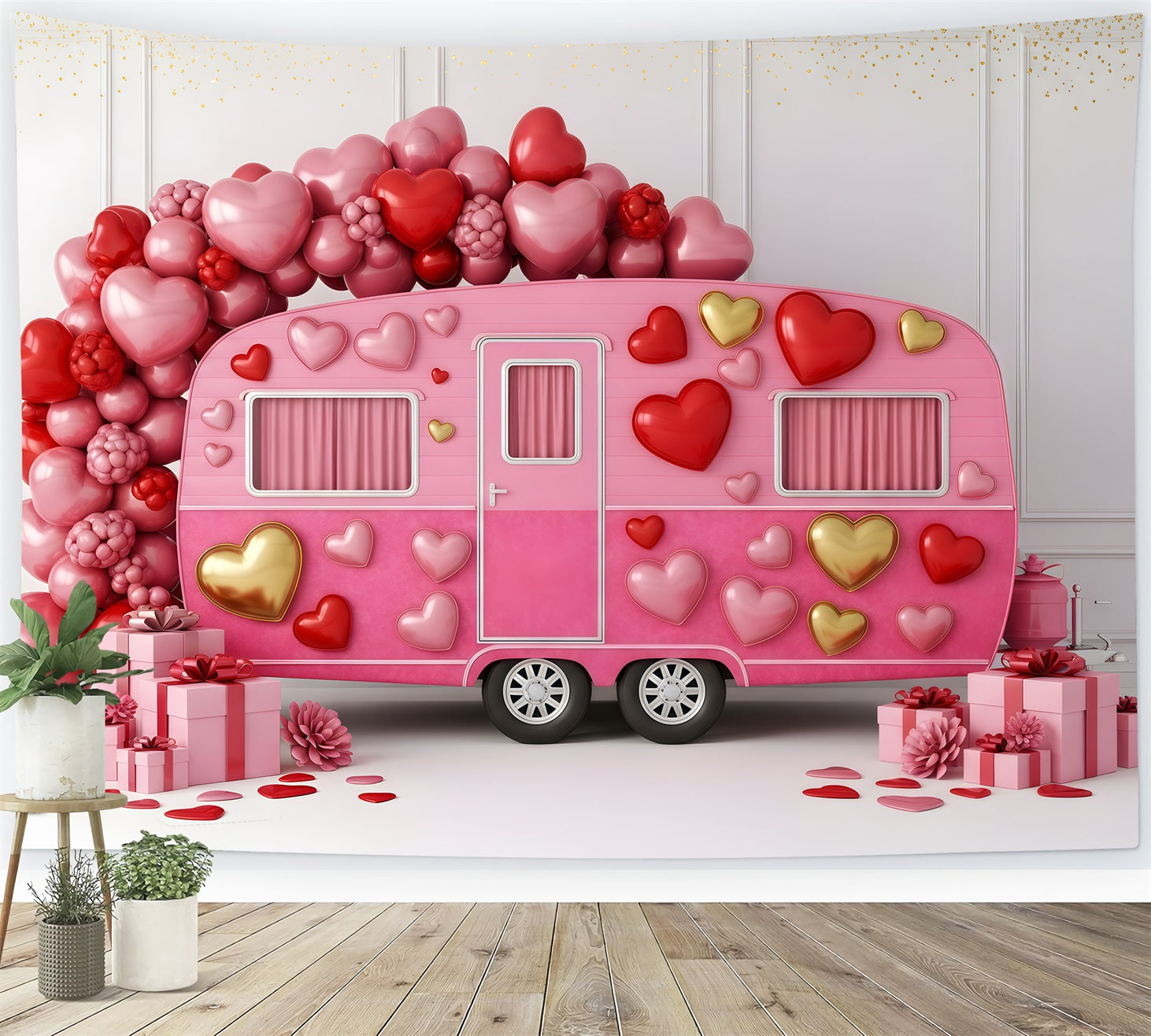 Valentinstag-Fotokulisse Pink Love Caravan Dekoration Valentinstag-Kulisse von Magali