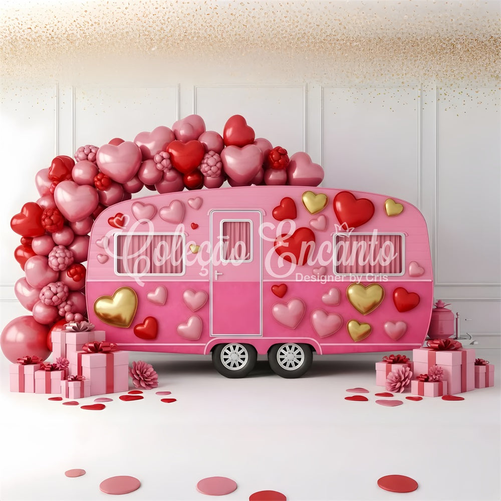 Valentinstag-Fotokulisse Pink Love Caravan Dekoration Valentinstag-Kulisse von Magali