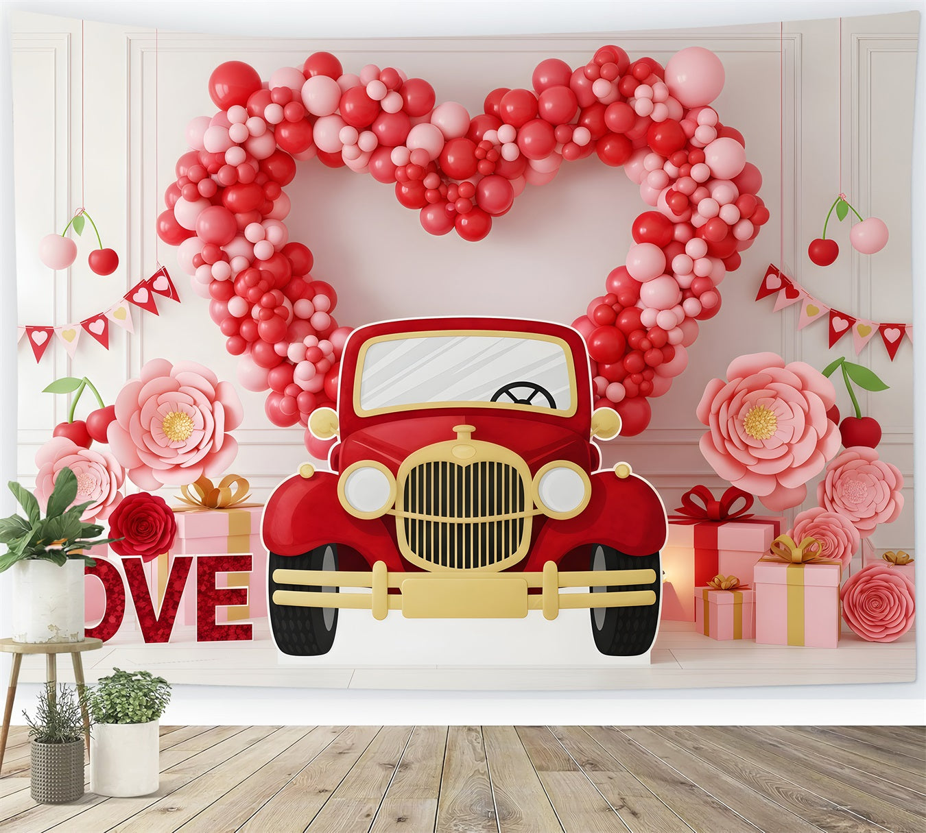 Valentinstag-Fotokulisse Vintage-Auto-Liebesdisplay Valentinstag-Kulissen von Magali