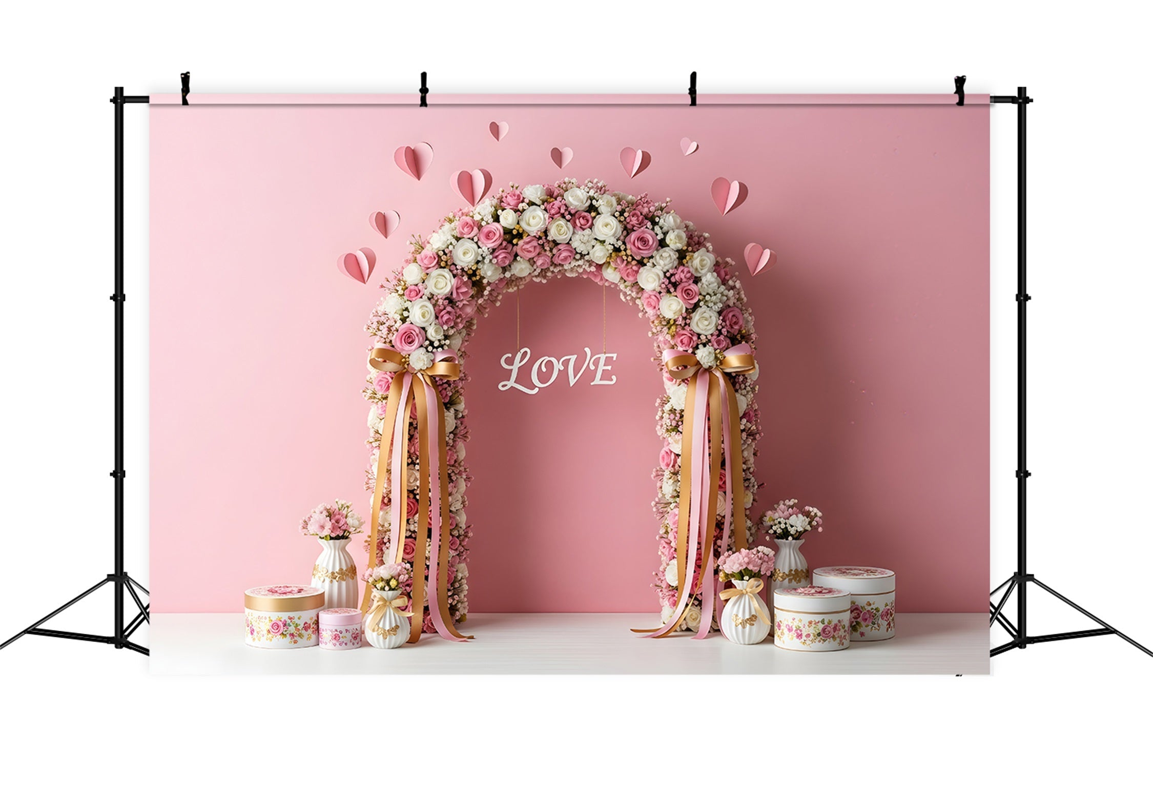 Valentinstag-Hintergrund Pink Floral Arch Valentinstag-Fotohintergrund von Magali