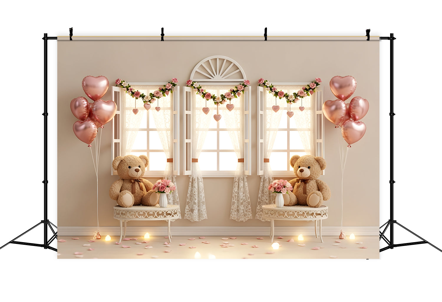 Valentinstag-Fotohintergründe Teddy Fenster Romantische Kulisse Valentinstag-Hintergrund Von Magali