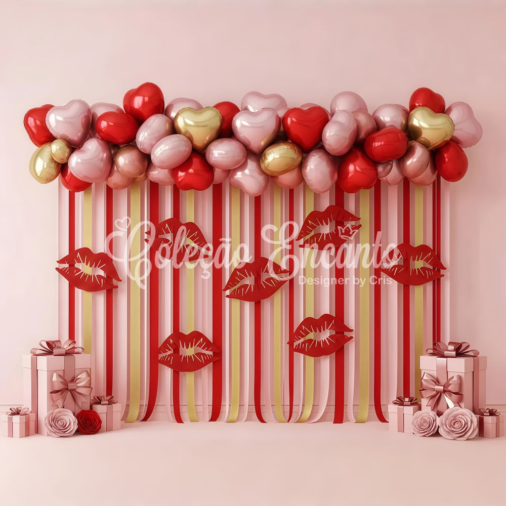 Valentinstag-Ballon-Hintergrund Gestreifte Lippen Herz-Display Valentinstag-Hintergründe von Magali