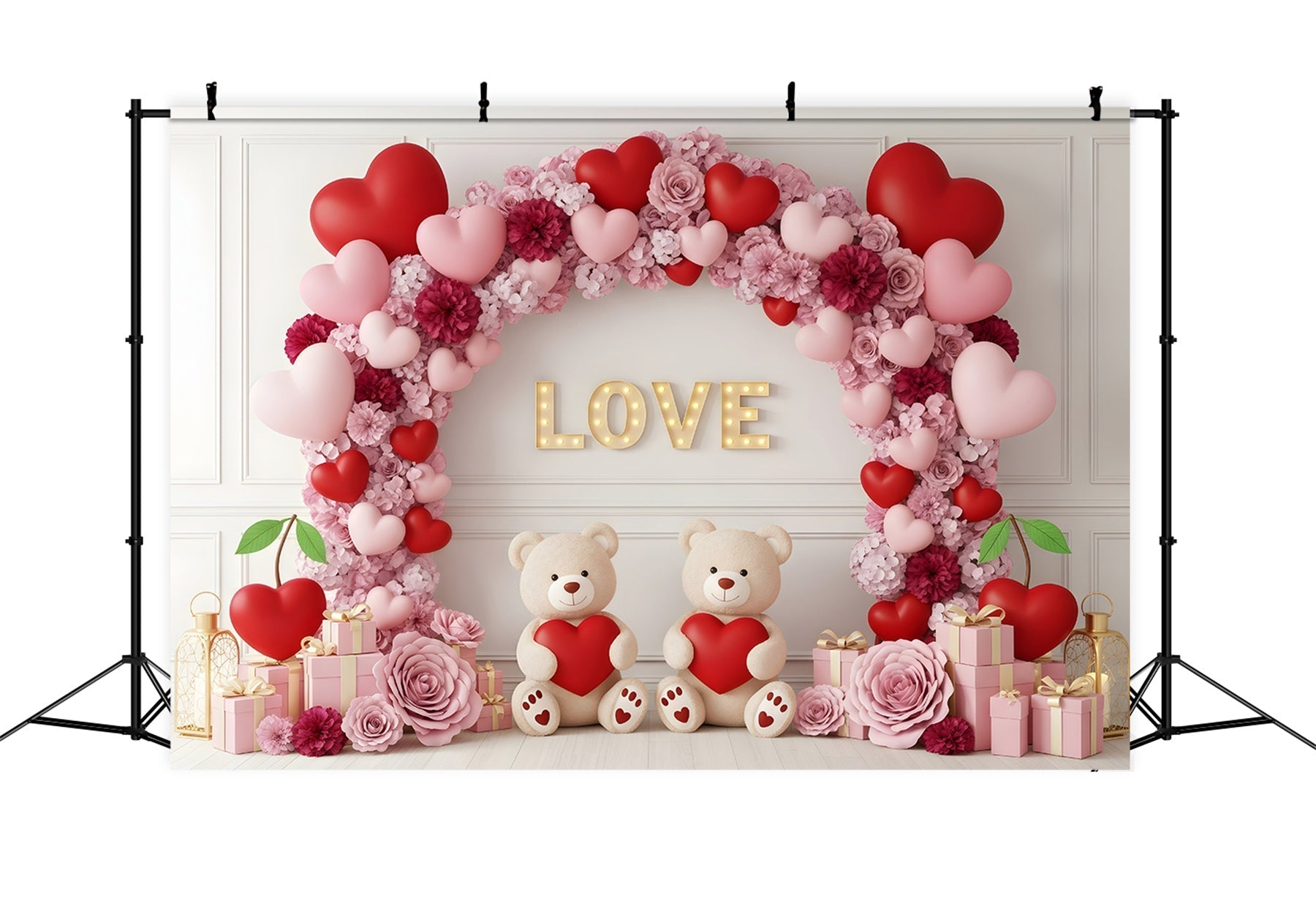 Valentinstag-Hintergrund Blumenherz Teddybogen Valentinstag-Hintergründe von Magali