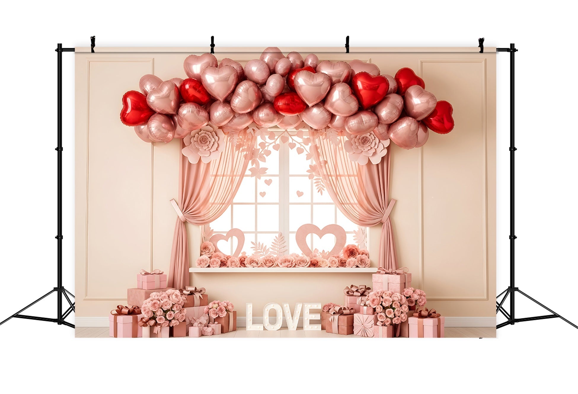 Valentinstag-Hintergrundideen Rosa Herz-Ballon-Fenster Valentinstag-Hintergründe von Magali