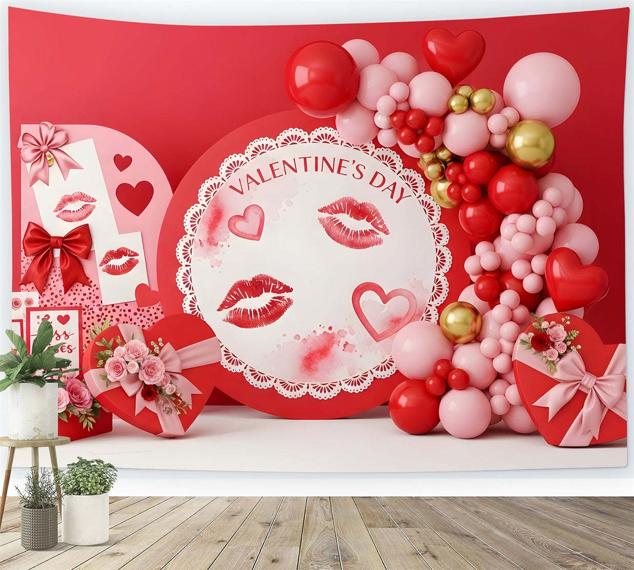 Roter Valentinstag-Hintergrund Küsse Spitze Romantik Display Valentinstag-Hintergrundideen Von Magali