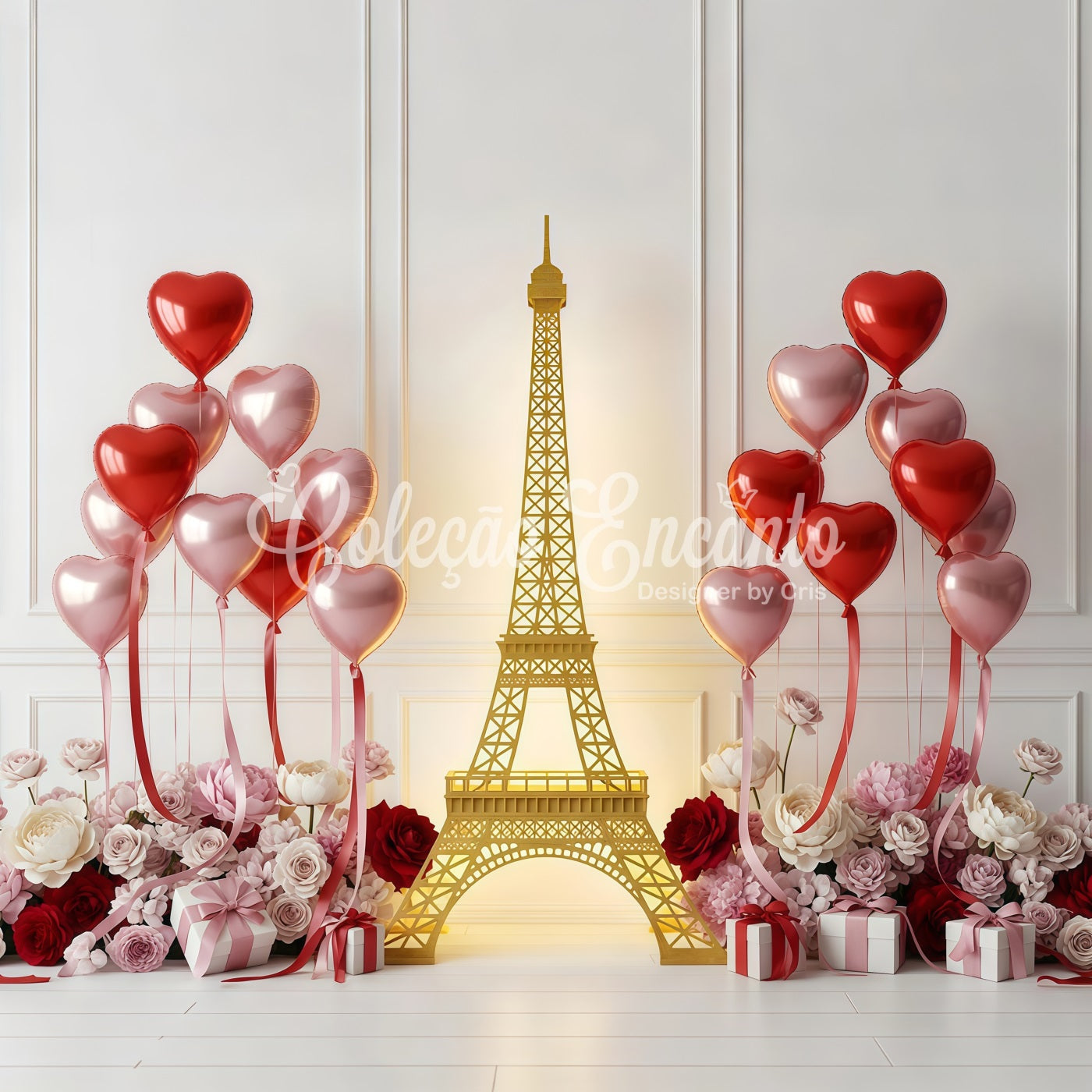 Valentinstag-Hintergrund Goldene Paris-Herzballons Valentinstag-Hintergrund Von Magali