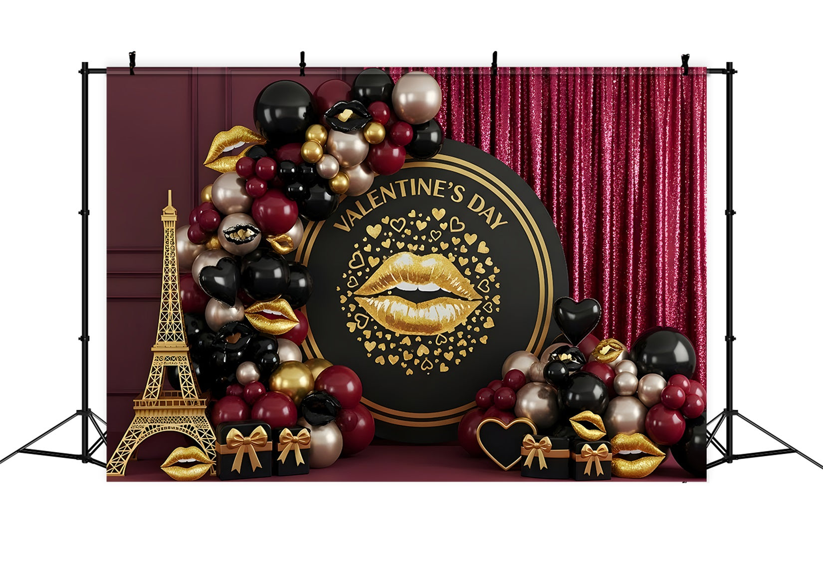 Valentinstag-Hintergrund Schwarz-Gold-Glam-Kuss-Dekoration Valentinstag-Hintergrund-Ideen Von Magali