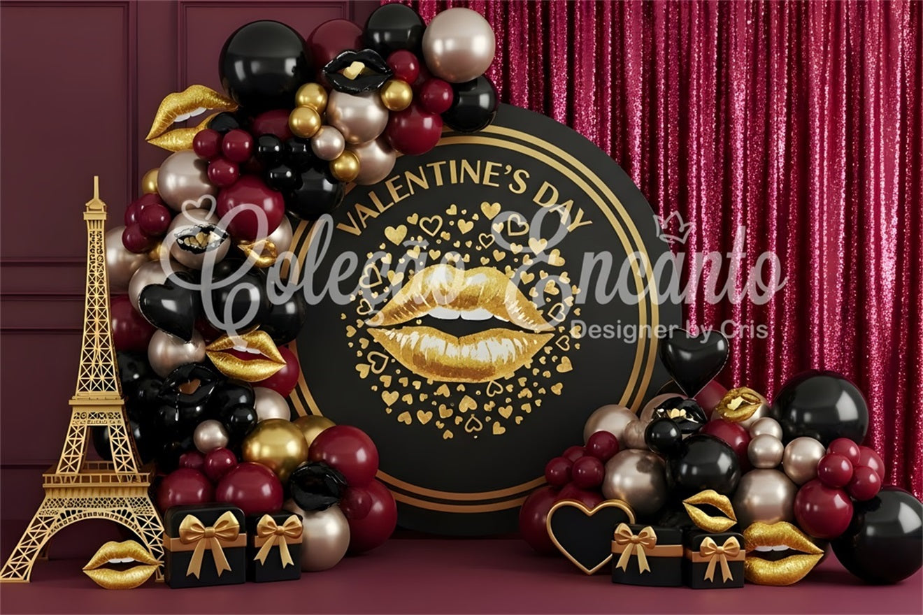 Valentinstag-Hintergrund Schwarz-Gold-Glam-Kuss-Dekoration Valentinstag-Hintergrund-Ideen Von Magali