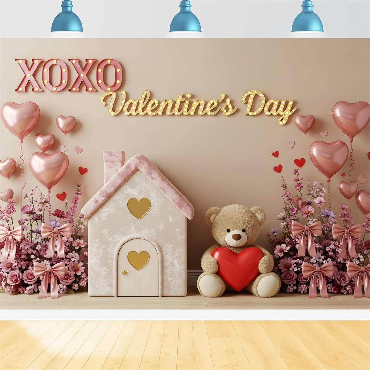 Valentinstag-Hintergründe Rosa Cottage Teddy Love Valentinstag-Hintergründe für Fotos Von Magali