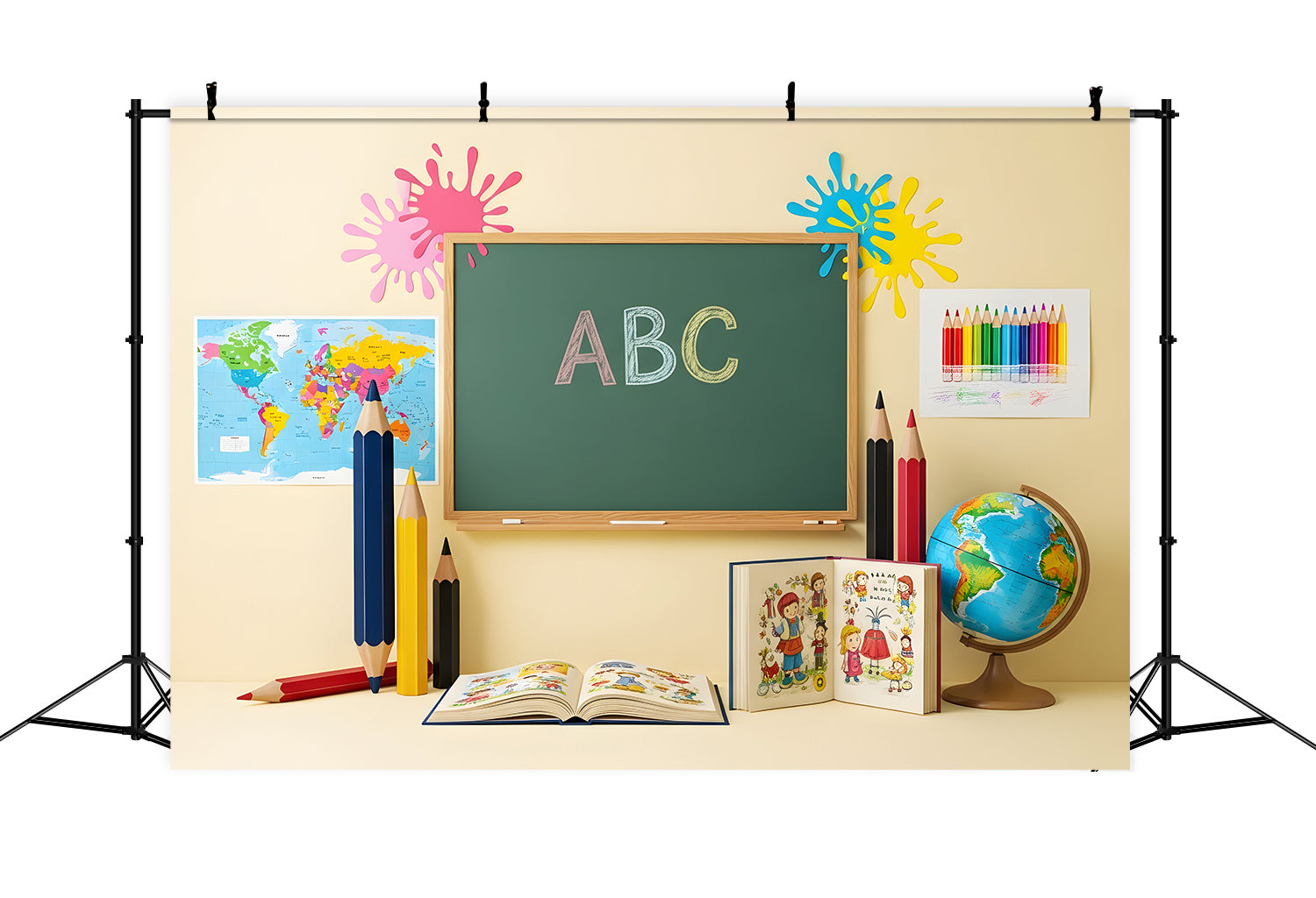 Hintergrund für den Schulanfang Leuchtender ABC-Spritzer Kreidetafel-Hintergrund Von Magali