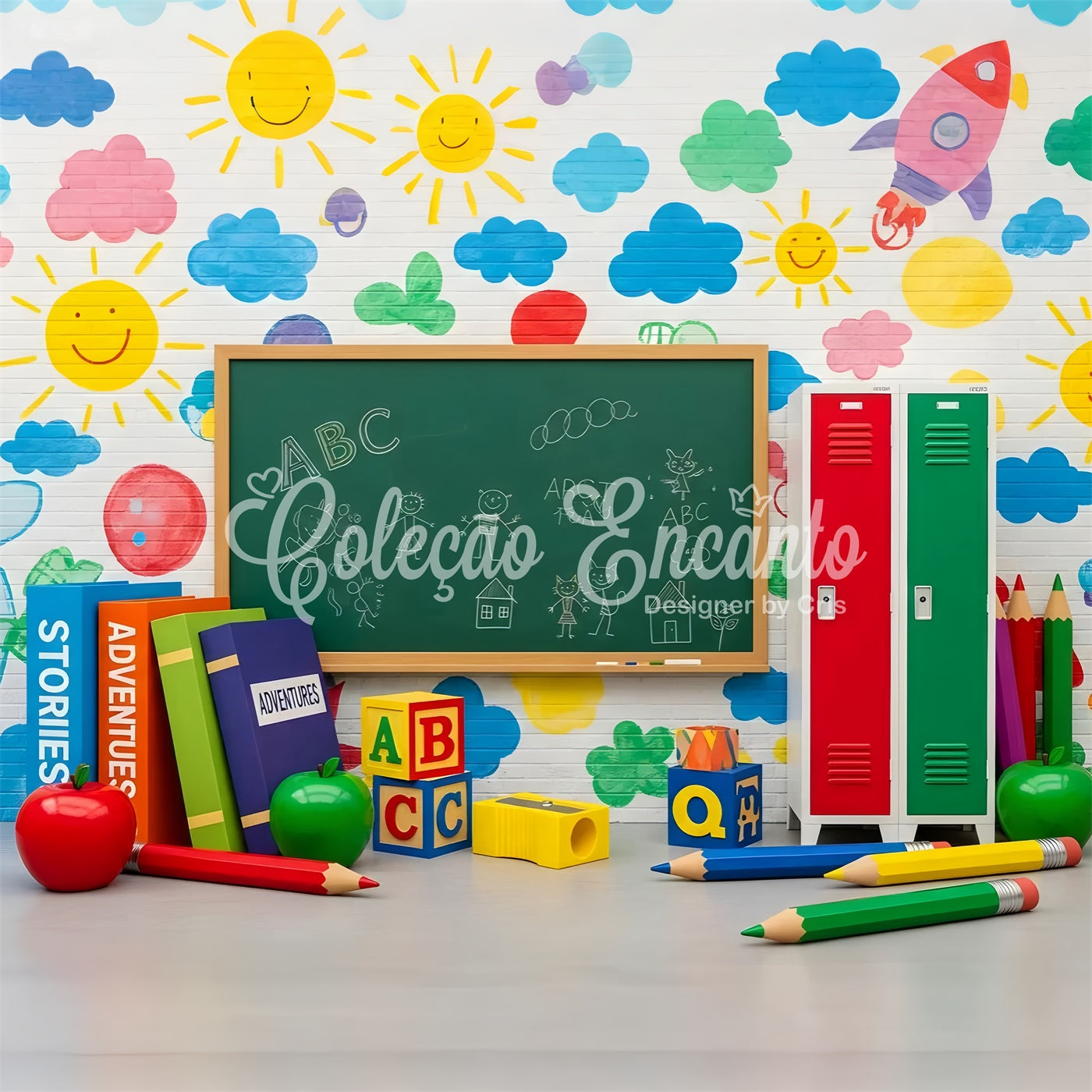 Vorschul-Fotohintergründe Bunte Kreidetafel Doodle-Wand Klassenzimmer-Hintergrund Von Magali