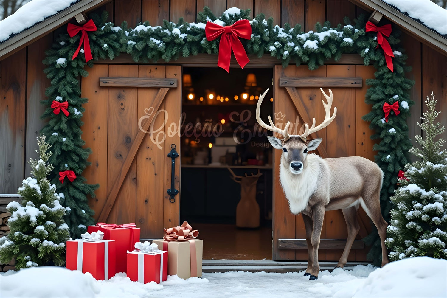 Weihnachtsbaum Bauernhof Backdrop Rentier Dekor Backdrop CEM5-101