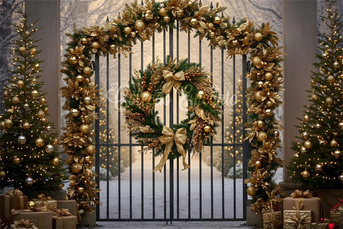 Weihnachtsbaum Backdrop Goldener Kranz Tordekor Backdrop CEM5-102