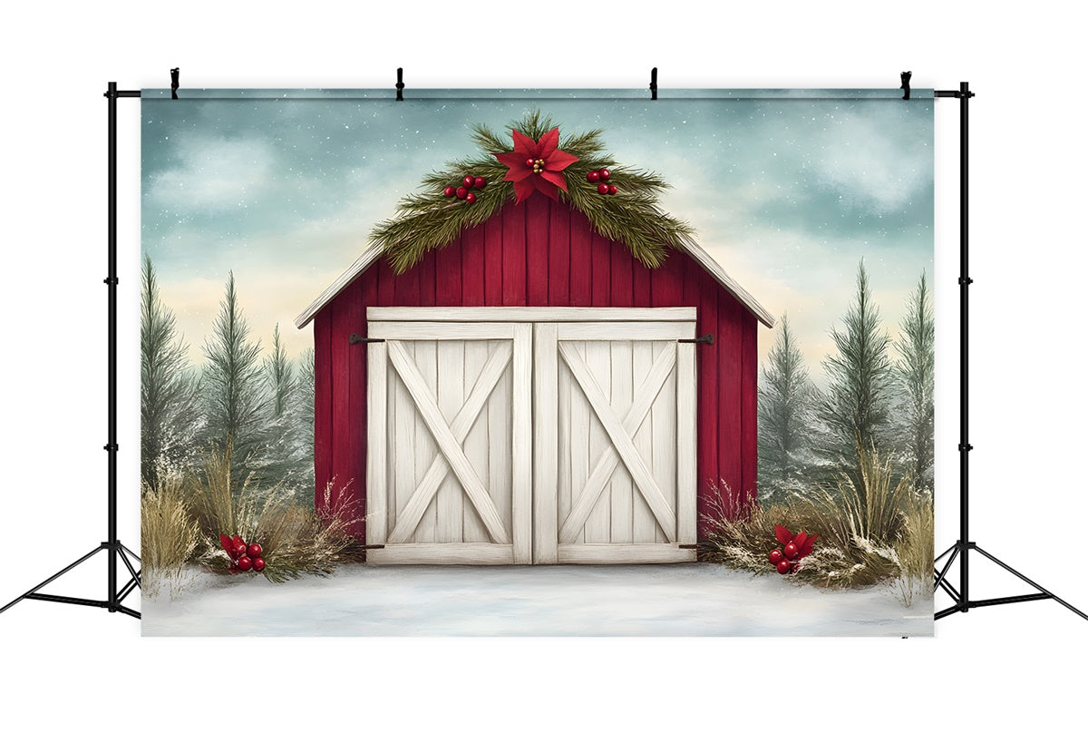 Hochauflösende Weihnachts-Hintergrundkulisse Rustikale rote Scheune Hintergrund CEM5-107