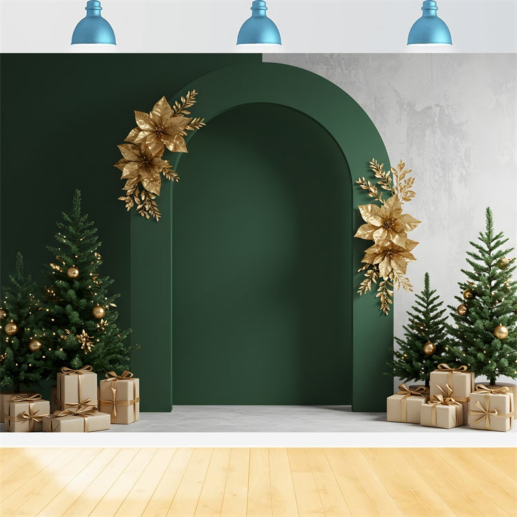 Professionelle Weihnachts-Hintergrundbilder Golddekor Grüner Bogen Hintergrund CEM5-108