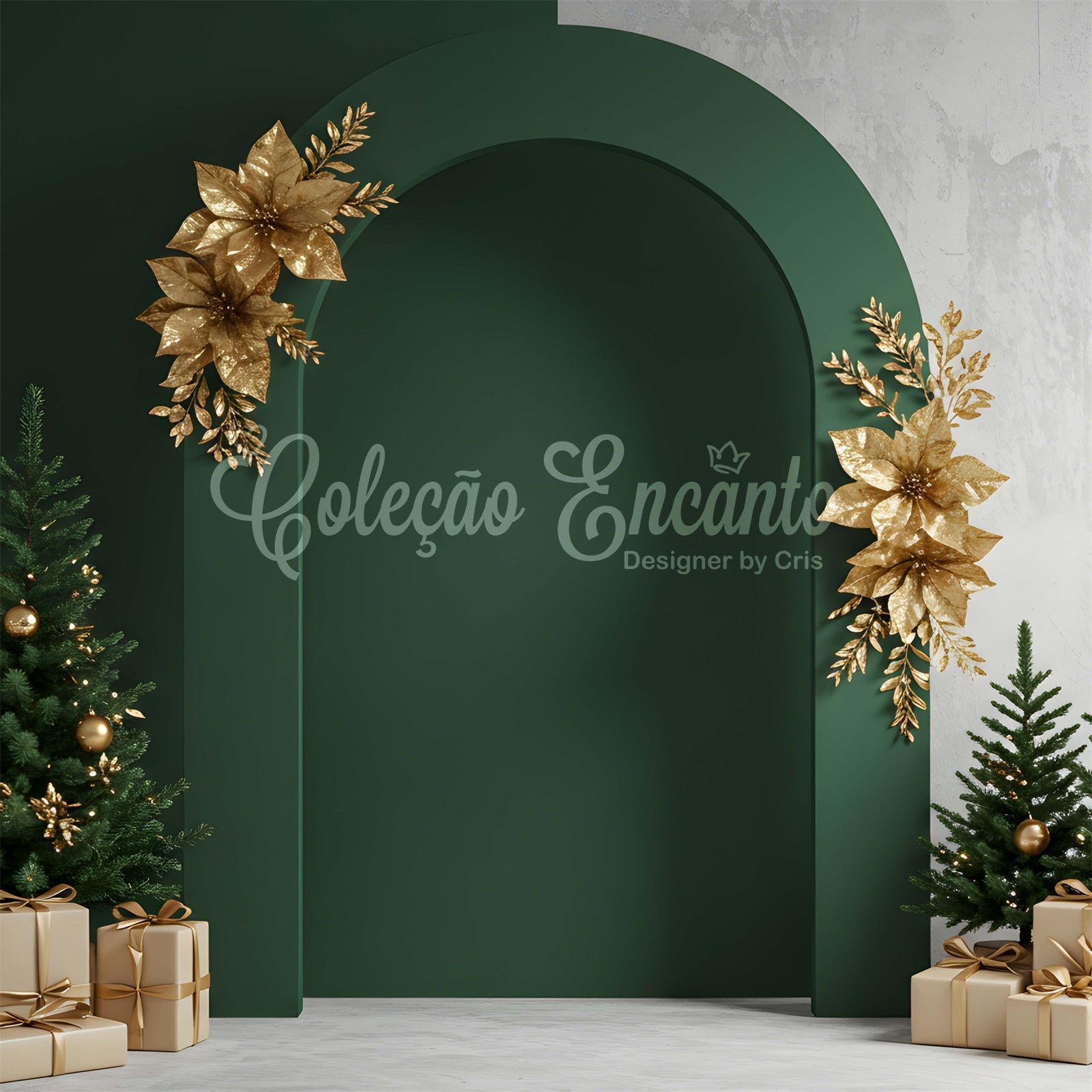Professionelle Weihnachts-Hintergrundbilder Golddekor Grüner Bogen Hintergrund CEM5-108