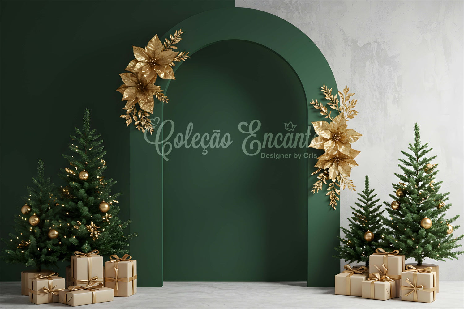Professionelle Weihnachts-Hintergrundbilder Golddekor Grüner Bogen Hintergrund CEM5-108