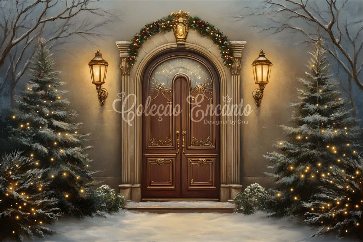 Weihnachtsbaum Backdrop Verschneite Nacht Vintage Entry Backdrop CEM5-109