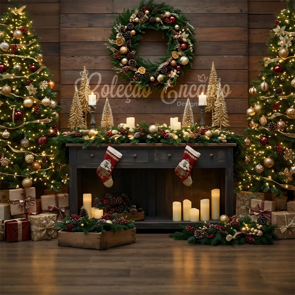 Weihnachten Kamin Backdrop Kerze Glühen Urlaub Setup Backdrop CEM5-13
