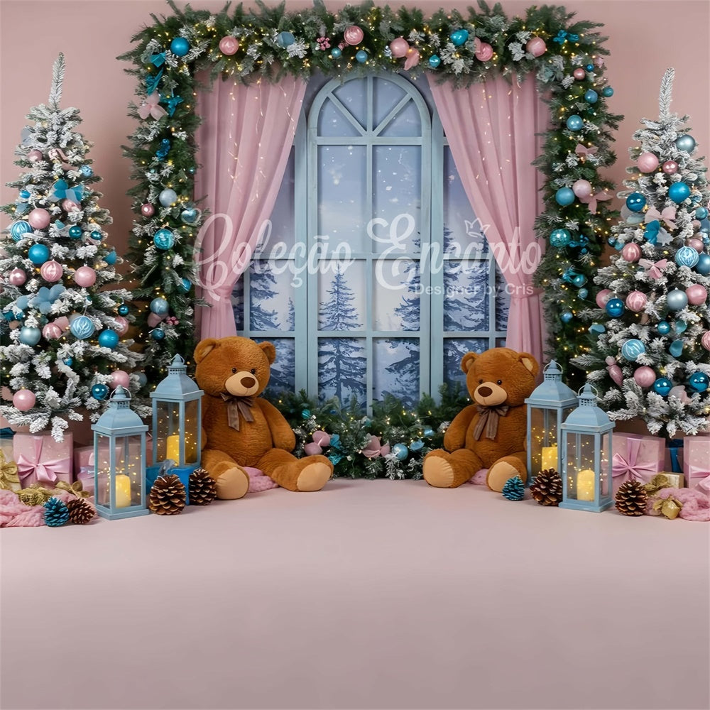 Professionelle Weihnachts-Hintergrundbilder Teddybären Fenster-Szene Hintergrund CEM5-17