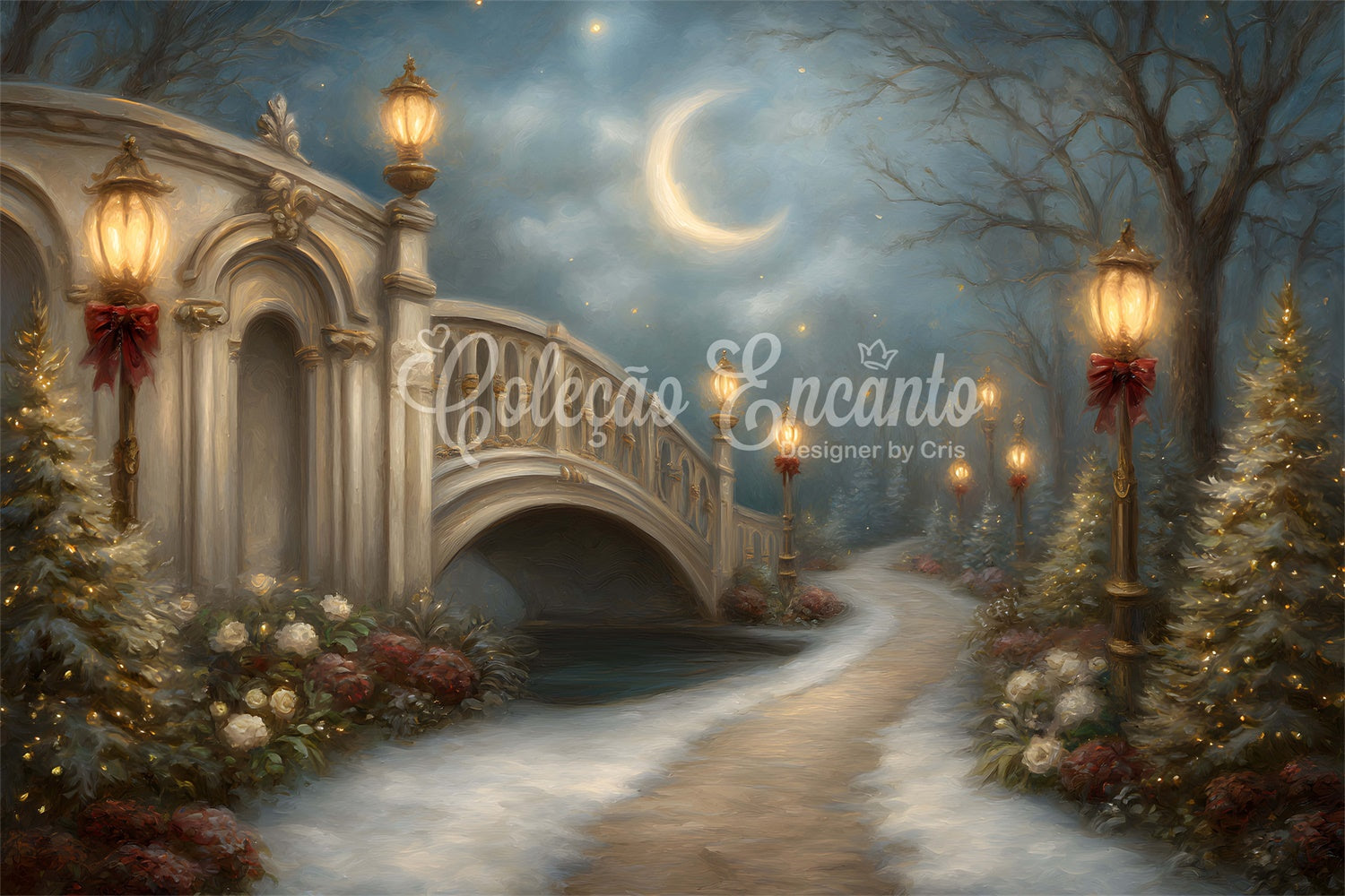 Weihnachten Backdrops Urlaub Brücke Laterne Mond Backdrop CEM5-21
