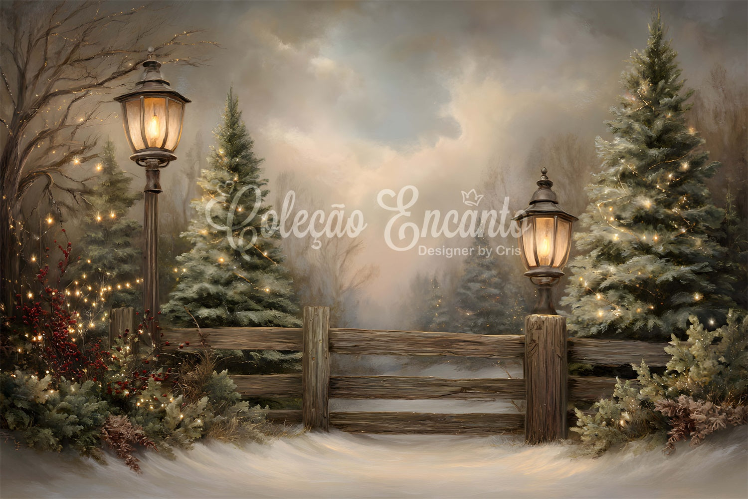 Weihnachten Backdrops Verkauf Frosty Trees Rustic Fence Backdrop CEM5-22