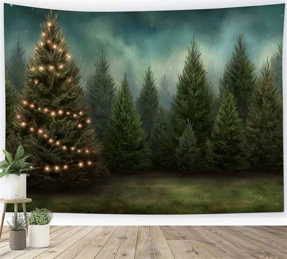 Weihnachtsbaum Backdrop Glitzernde Feiertage Tannenwald Backdrop CEM5-30