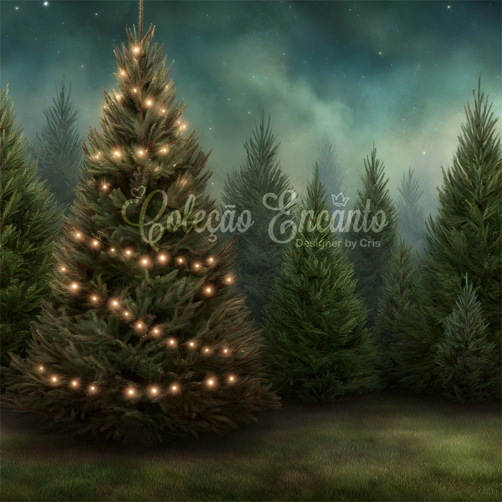 Weihnachtsbaum Backdrop Glitzernde Feiertage Tannenwald Backdrop CEM5-30