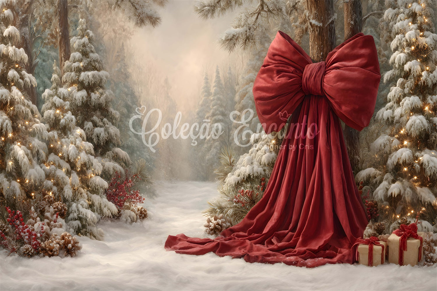 Weihnachtsbaum Backdrop Verschneiter Wald Holiday Bow Backdrop CEM5-33