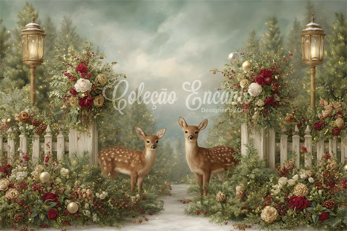 Weihnachten Backdrops Verkauf Winter Rentier Rose Decor Backdrop CEM5-39
