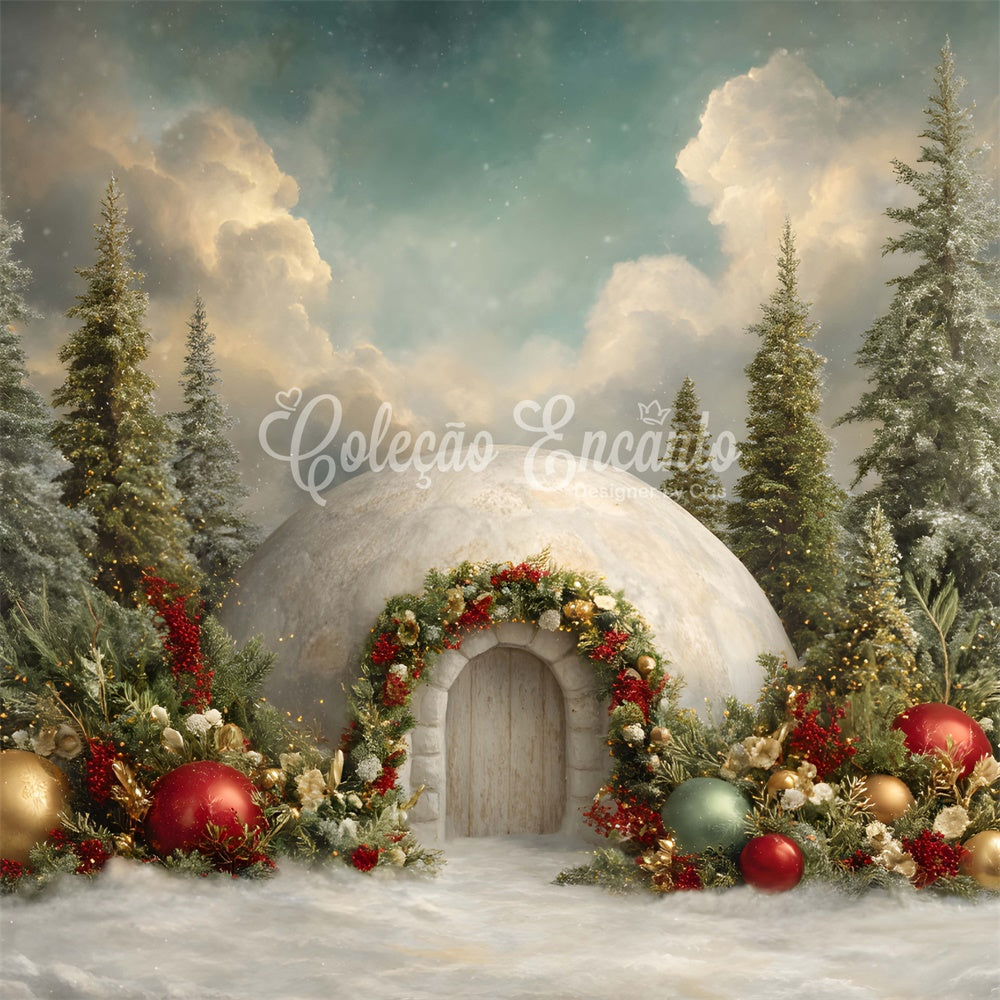 Weihnachten Fotokulissen Wald Schnee Haus Floral Hintergrund CEM5-40