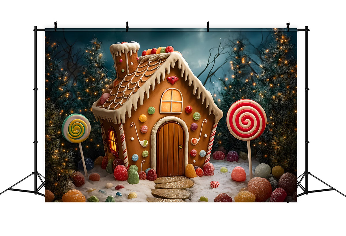 Weihnachten Fotokulisse Candy Cottage Baum Lichter Kulisse CEM5-48