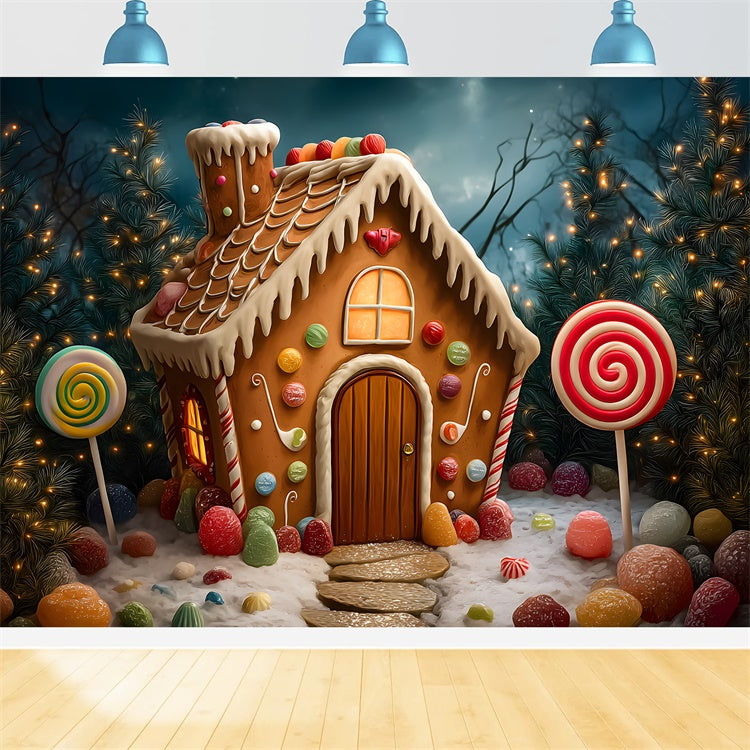 Weihnachten Fotokulisse Candy Cottage Baum Lichter Kulisse CEM5-48