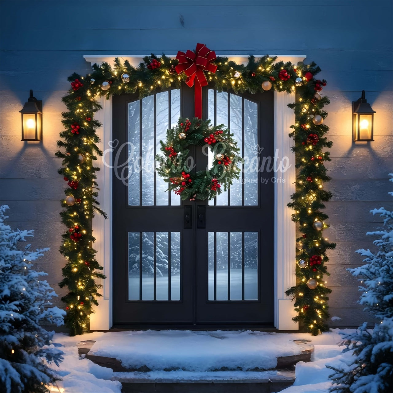 Weihnachten Backdrop Weihnachten Veranda Kranz Licht Backdrop CEM5-55
