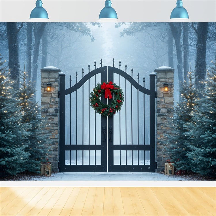 Weihnachten Backdrops Verkauf Verschneiter Wald Eisernes Tor Backdrop CEM5-60