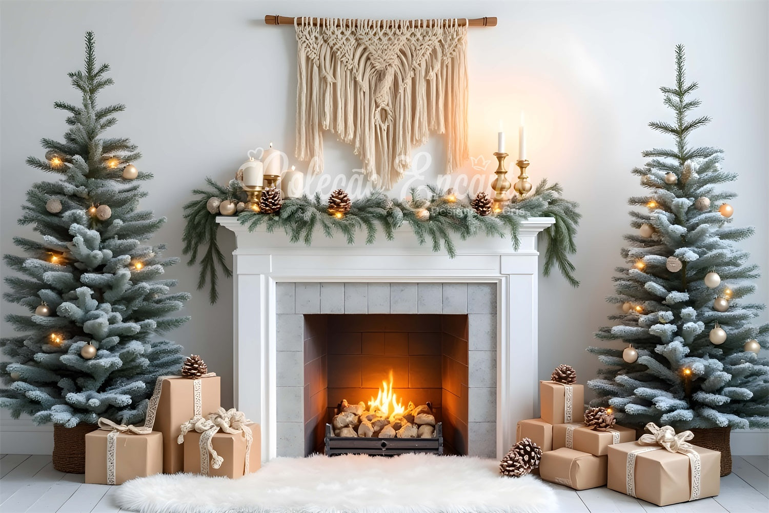 Hochauflösende Weihnachtskulisse Kiefer Girlande Kamin Kulisse CEM5-69