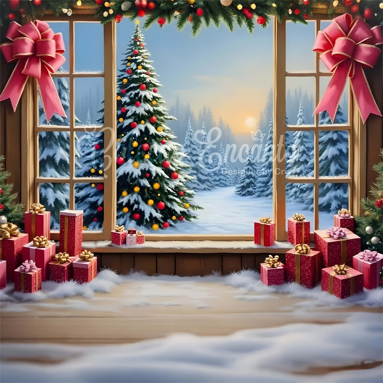 Weihnachten Fotografie Kulissen Fenster Schnee Wald Geschenke Kulisse CEM5-70
