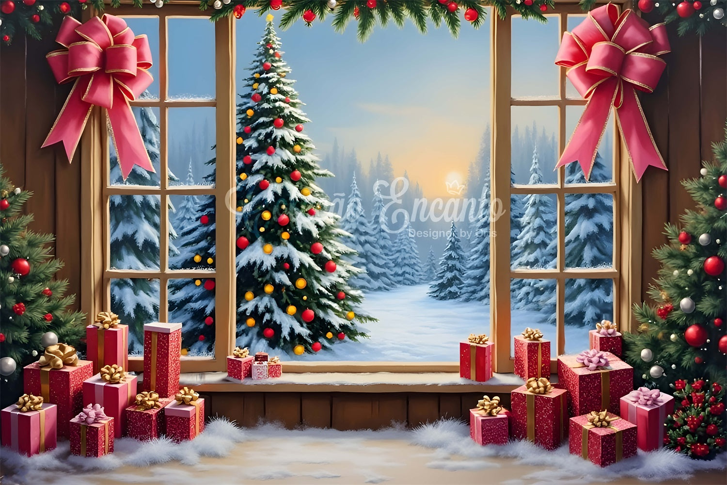 Weihnachten Fotografie Kulissen Fenster Schnee Wald Geschenke Kulisse CEM5-70