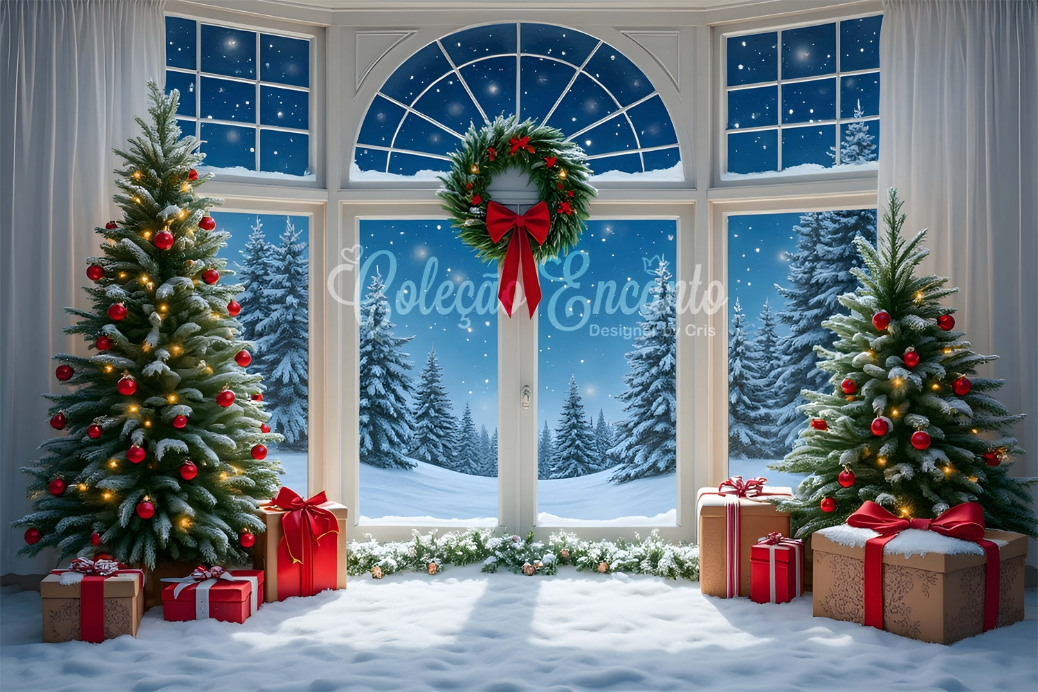 Weihnachten Fotokulissen Ornament Baum Schnee Fenster Kulisse CEM5-72