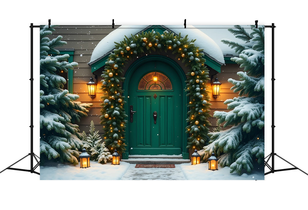 Weihnachten Backdrops Grüne Tür Feiertag Backdrop CEM5-76