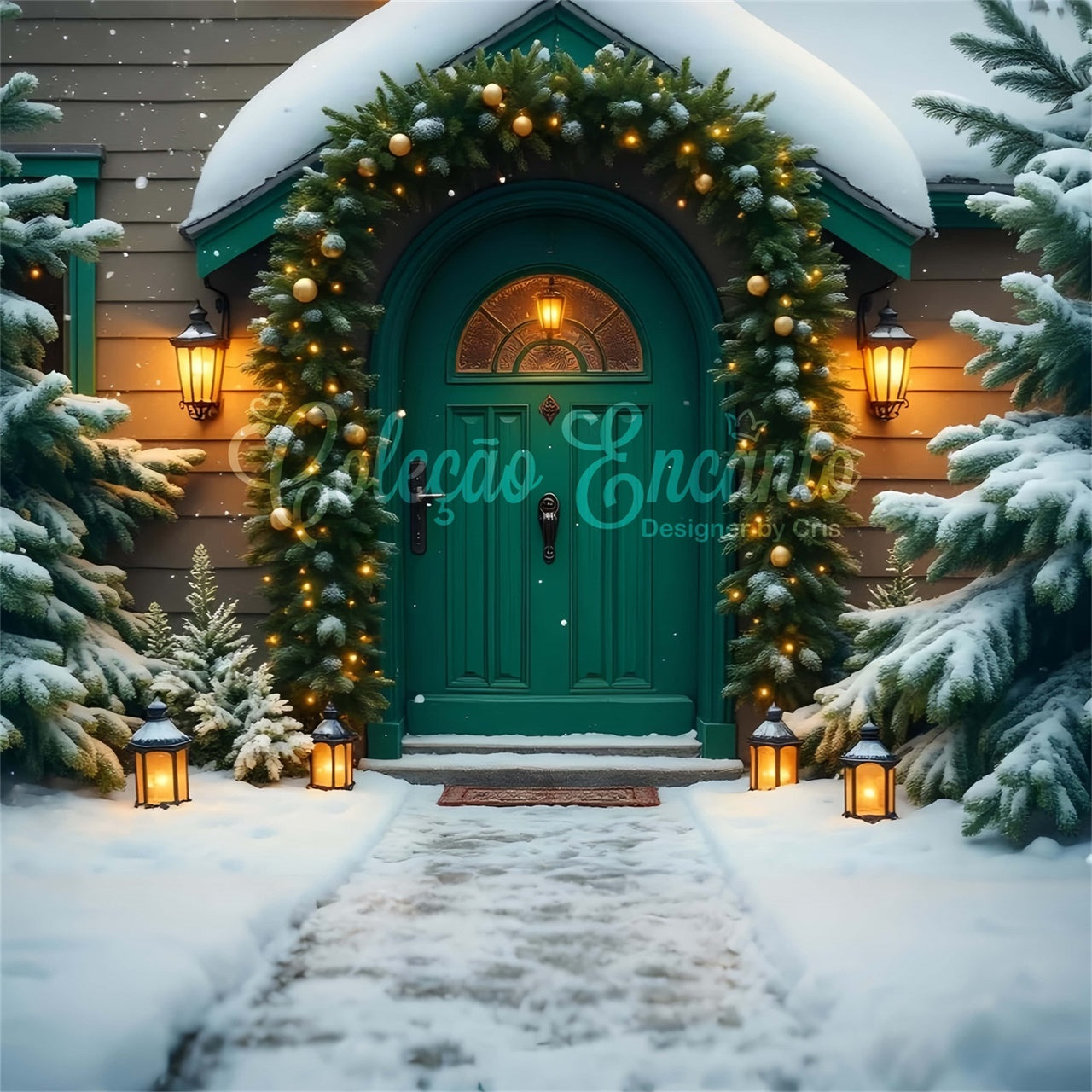 Weihnachten Backdrops Grüne Tür Feiertag Backdrop CEM5-76